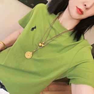 T恤女简约休闲百搭显瘦圆领上衣潮 骑士小马刺绣短袖 2026夏季 新款