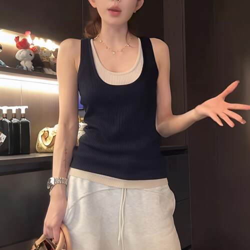 【送运费险】假两件针织吊带背心