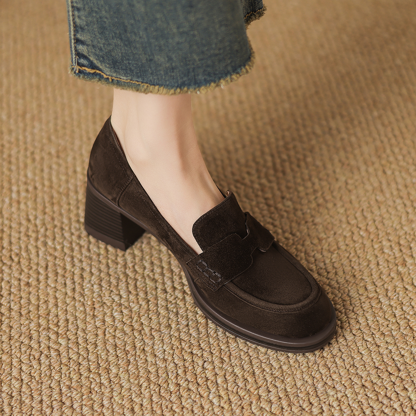 6cm真皮软底反绒皮加绒乐福鞋