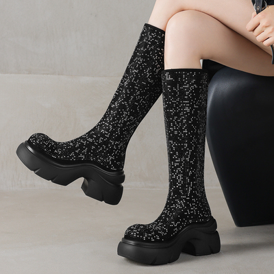 7cm厚底辣妹时尚满钻长靴女