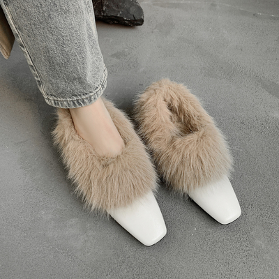 4cm粗跟毛毛鞋女2025冬季新款