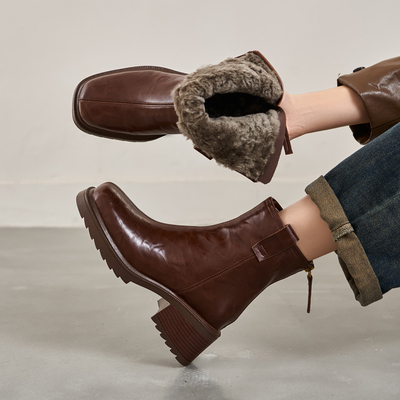 5.5cm高跟加绒羊毛雪地靴女粗跟