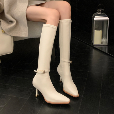 胖mm大筒围长筒靴尖头骑士靴