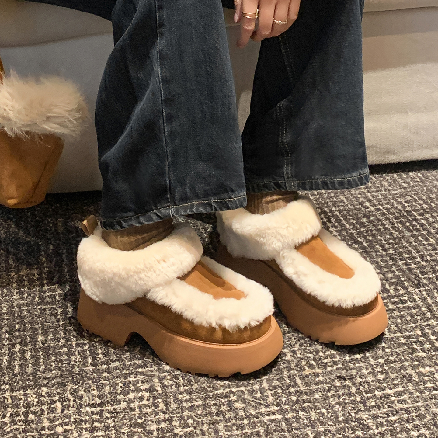 高跟毛毛鞋羊皮毛一体增高单鞋