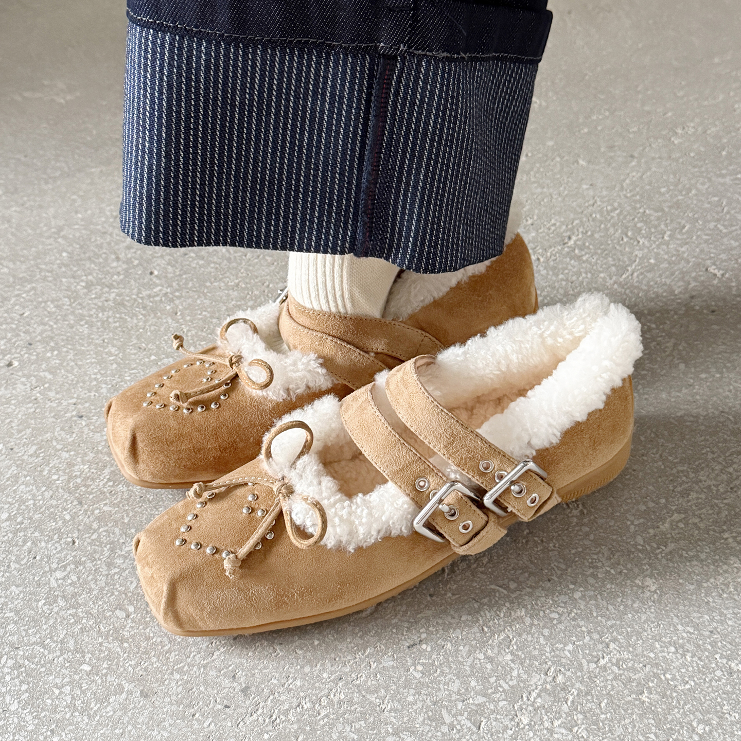 保暖加绒单鞋复古方头户外雪地靴