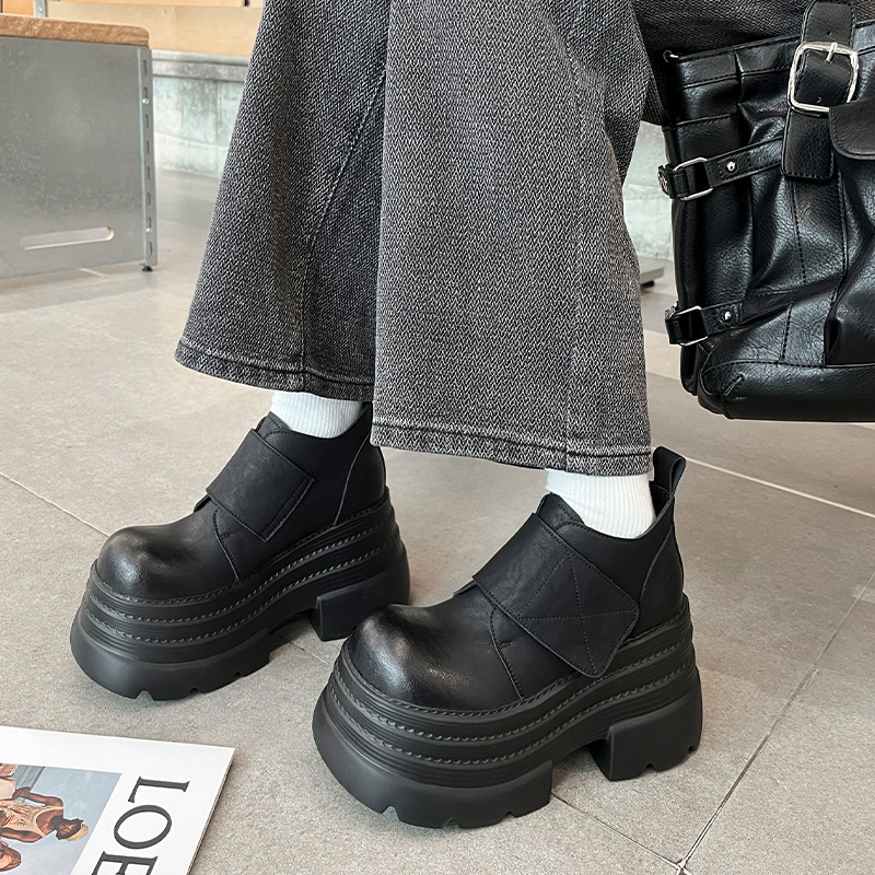 真皮魔术贴单鞋增高一脚蹬小皮鞋