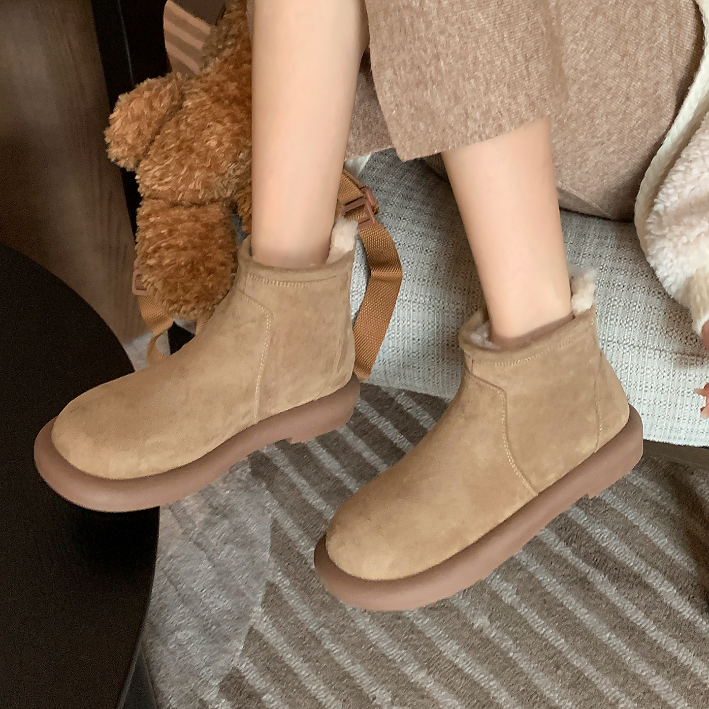 3cm羊毛雪地靴女2025厚底加绒