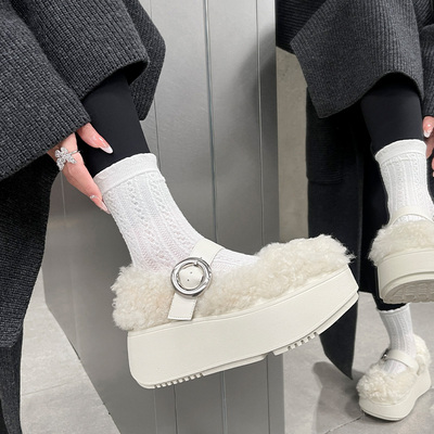 厚底羊羔毛加绒保暖玛丽珍鞋女冬