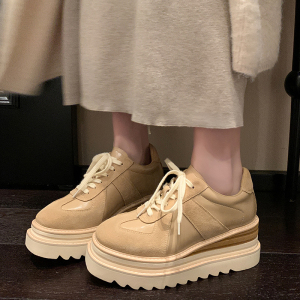 6cm厚底松糕鞋女2025春季新款真皮系带坡跟单鞋百搭休闲高跟鞋潮