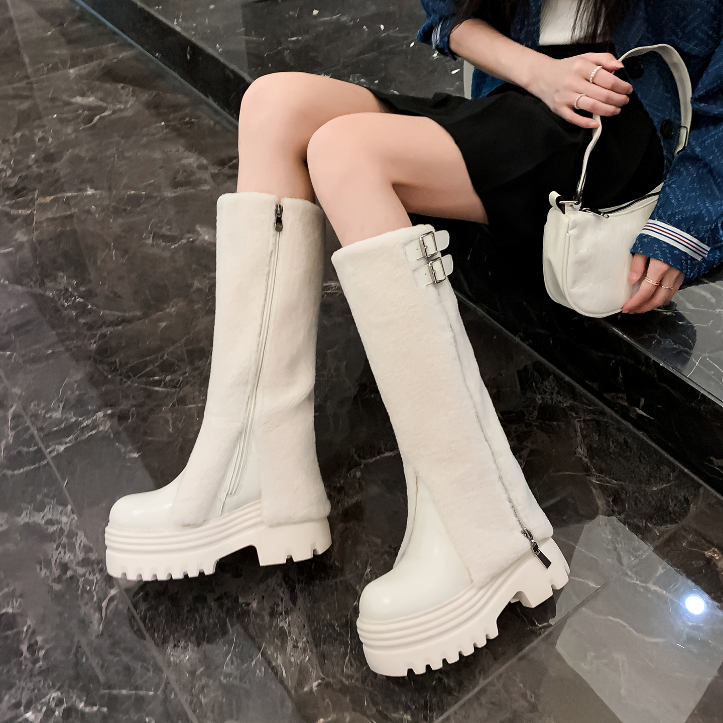 时装靴小个子高跟加绒保暖雪地靴