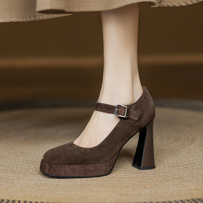 10cm粗跟高跟玛丽珍鞋女2025秋冬