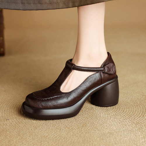 7.5cm真皮厚底玛丽珍鞋女2025新