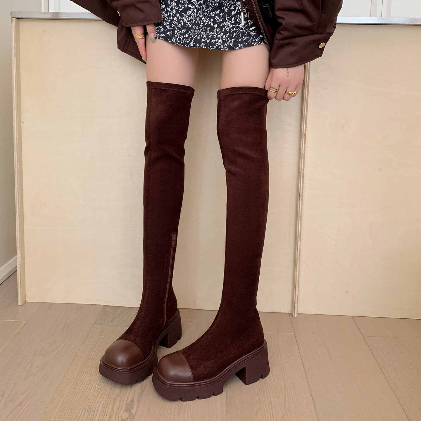 百搭弹力瘦瘦靴小个子长筒靴子