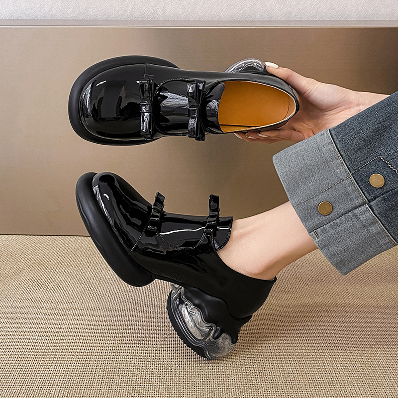 厚底高跟一脚蹬乐福鞋真皮单鞋