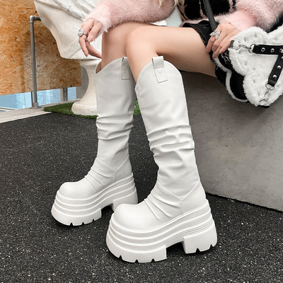 高筒小个子高跟不过膝厚底长筒靴