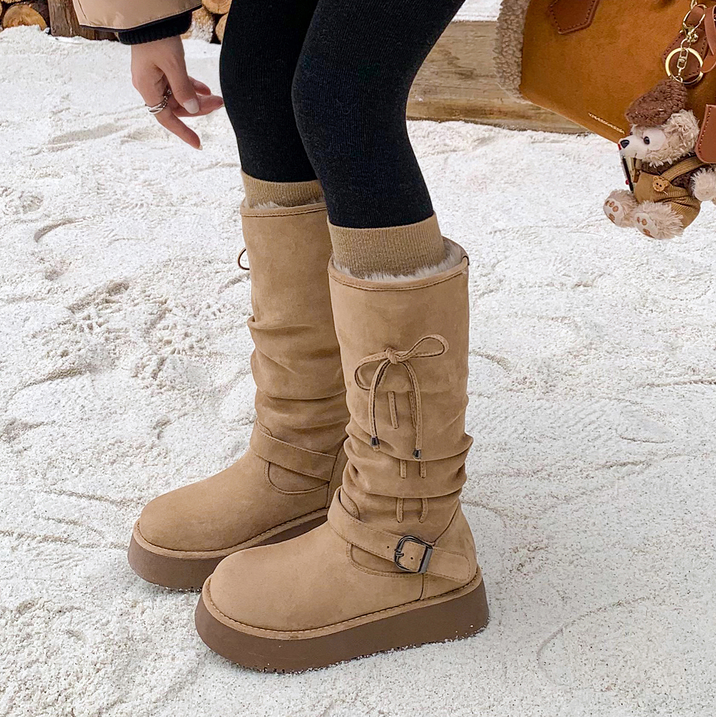 厚底堆堆靴加绒加厚长筒雪地靴