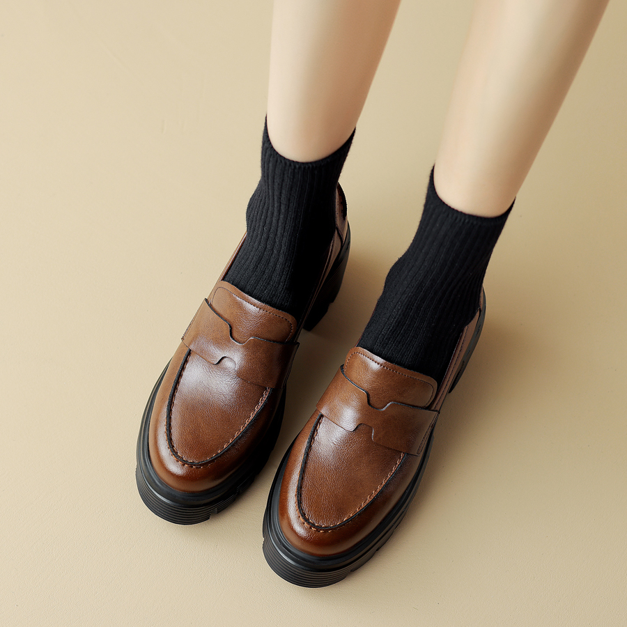 复古英伦风厚底真皮日常简约单鞋