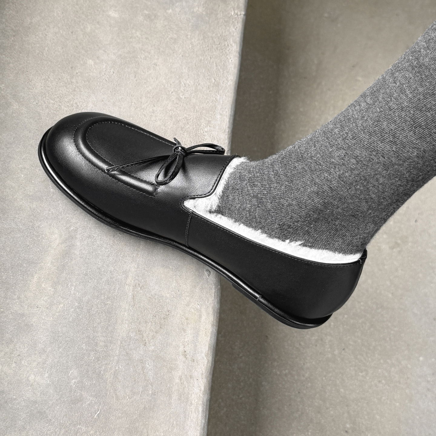 1cm真皮翻毛皮加绒乐福鞋女