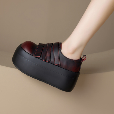8cm增高擦色小个子厚底小皮鞋女