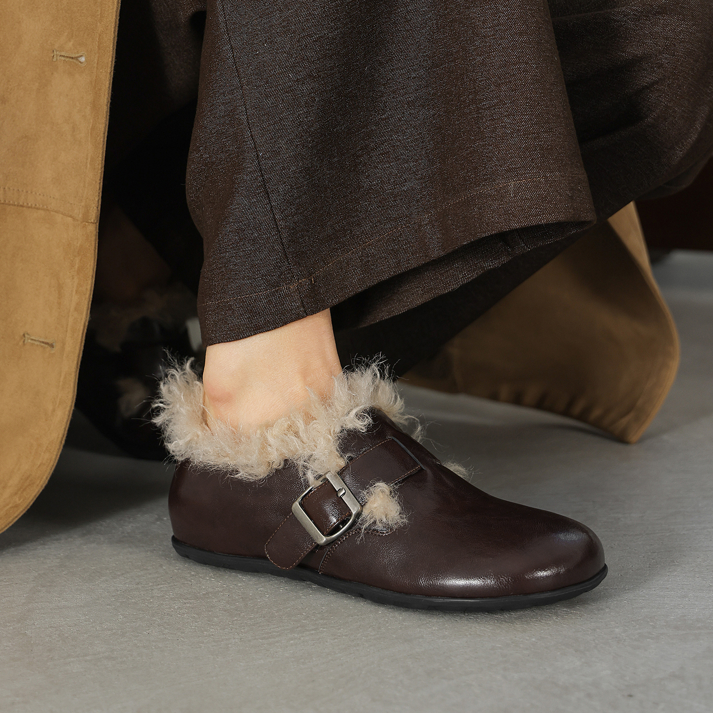 2cm加绒全包勃肯鞋女2025秋冬