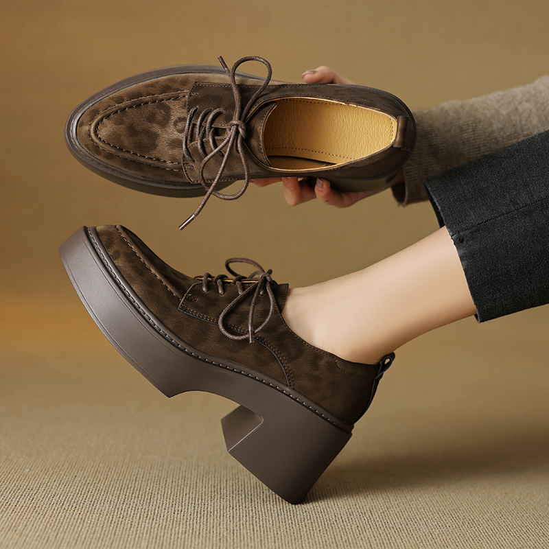 厚底增高单鞋百搭尖头粗跟高跟鞋