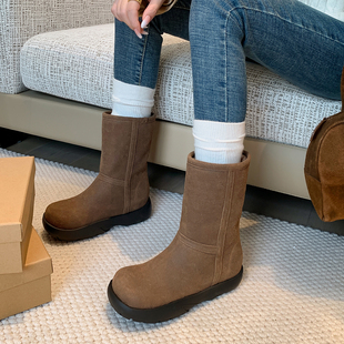 厚底增高短靴子加绒加厚棉鞋 3.5cm两穿中筒雪地靴女2025冬季 新款