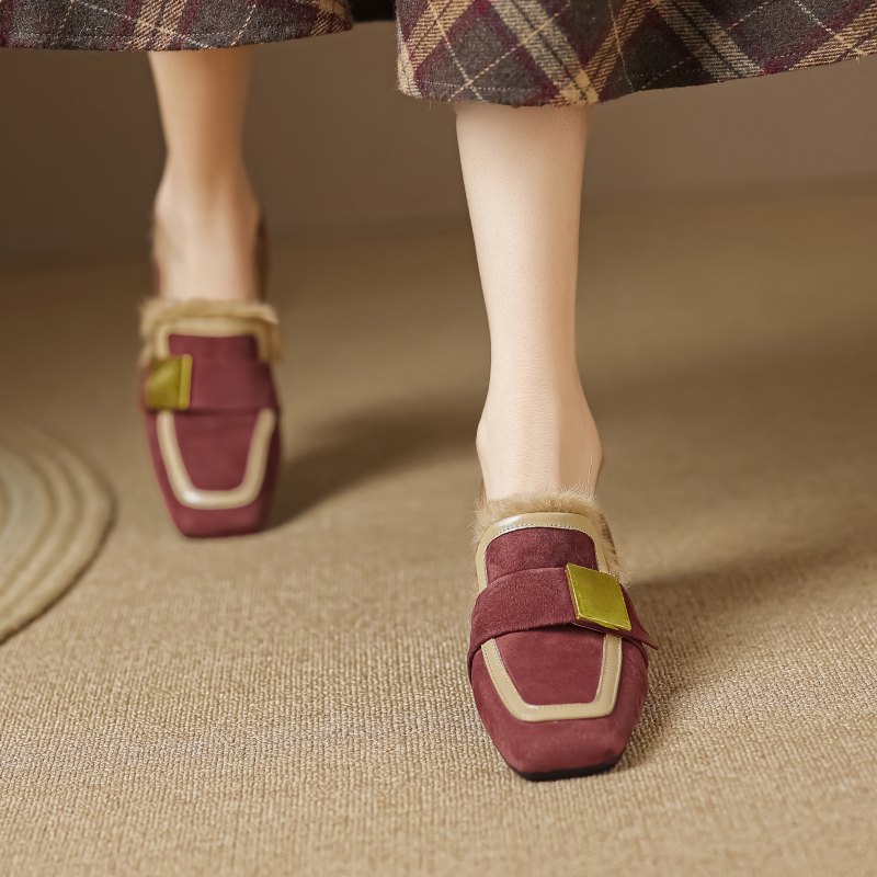 羊毛鞋金属雪地棉鞋一脚蹬懒人鞋