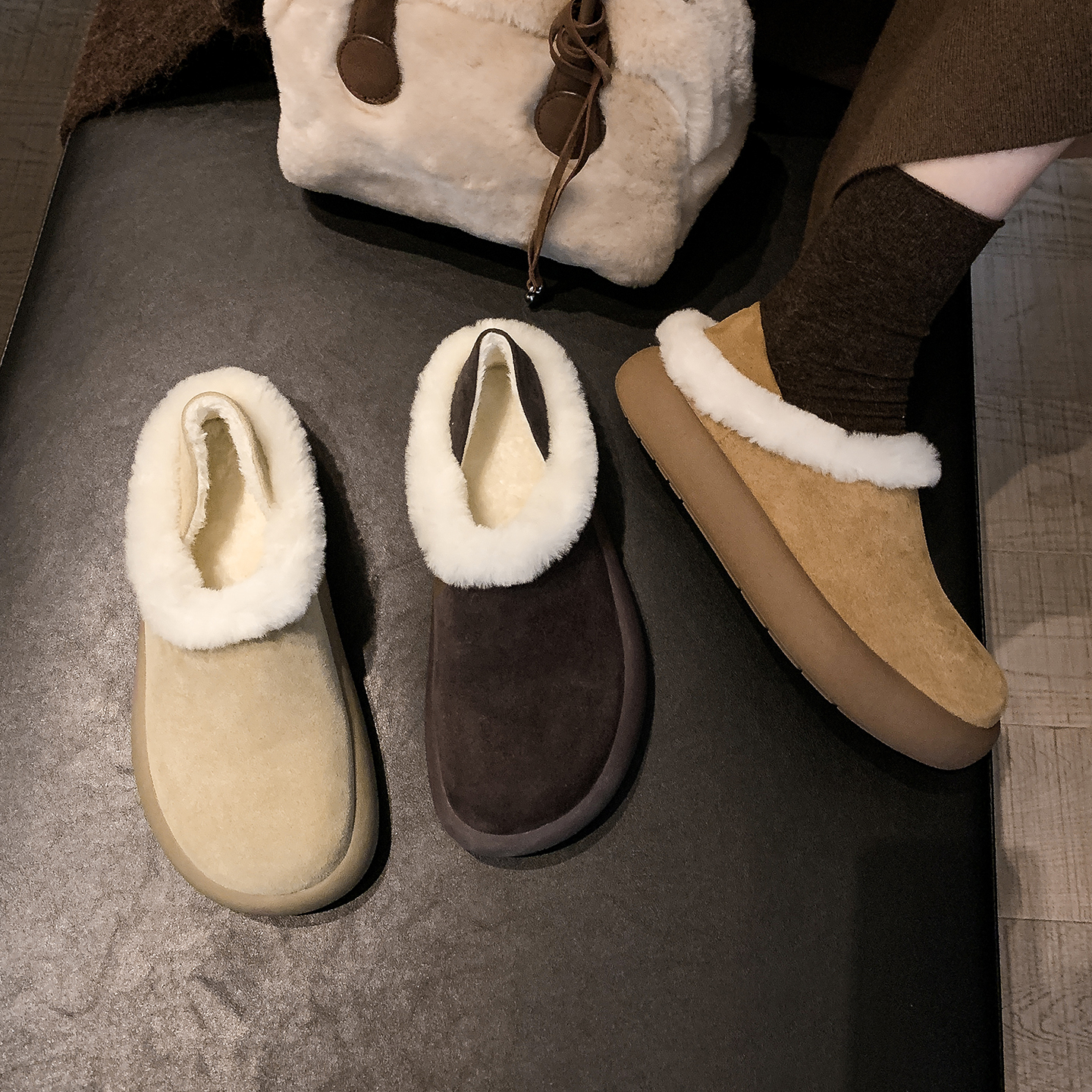 毛毛鞋真皮加绒加厚勃肯棉鞋