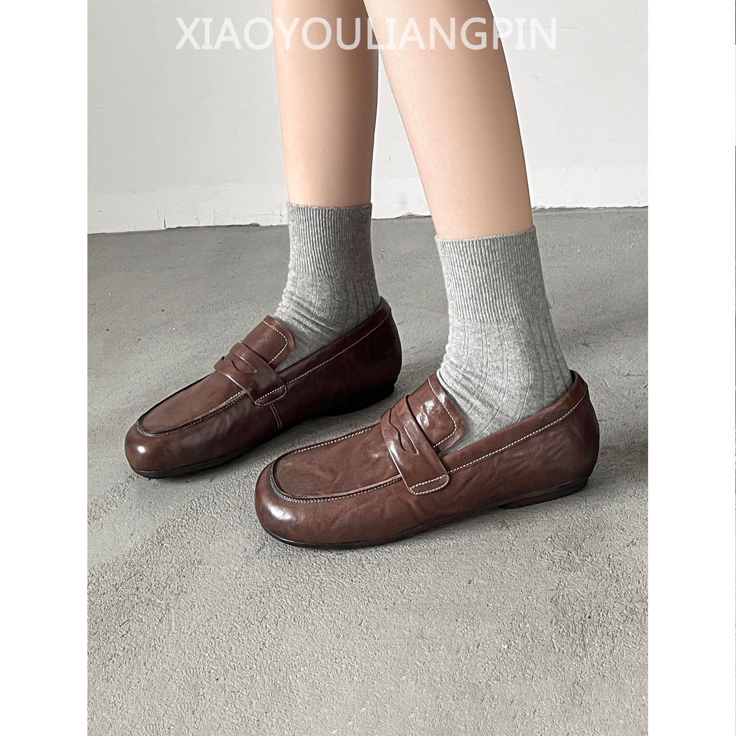 1.5cm真皮百搭一脚蹬懒人小皮鞋