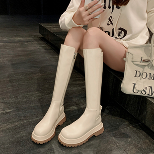 甜美街头风纯色百搭高筒骑士靴女2025年秋新款 靴 简约休闲气质时装