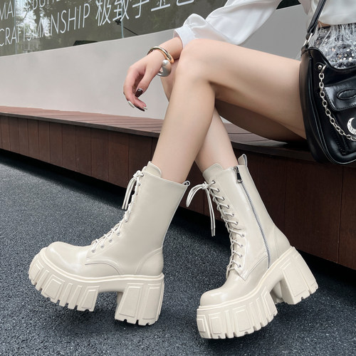 超高厚底防水台增高显腿长马丁靴