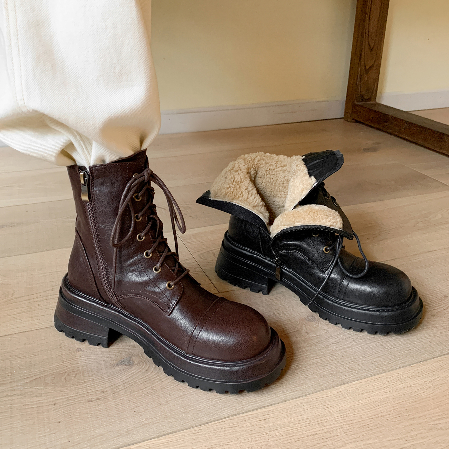 新款真皮加绒加厚保暖马丁靴