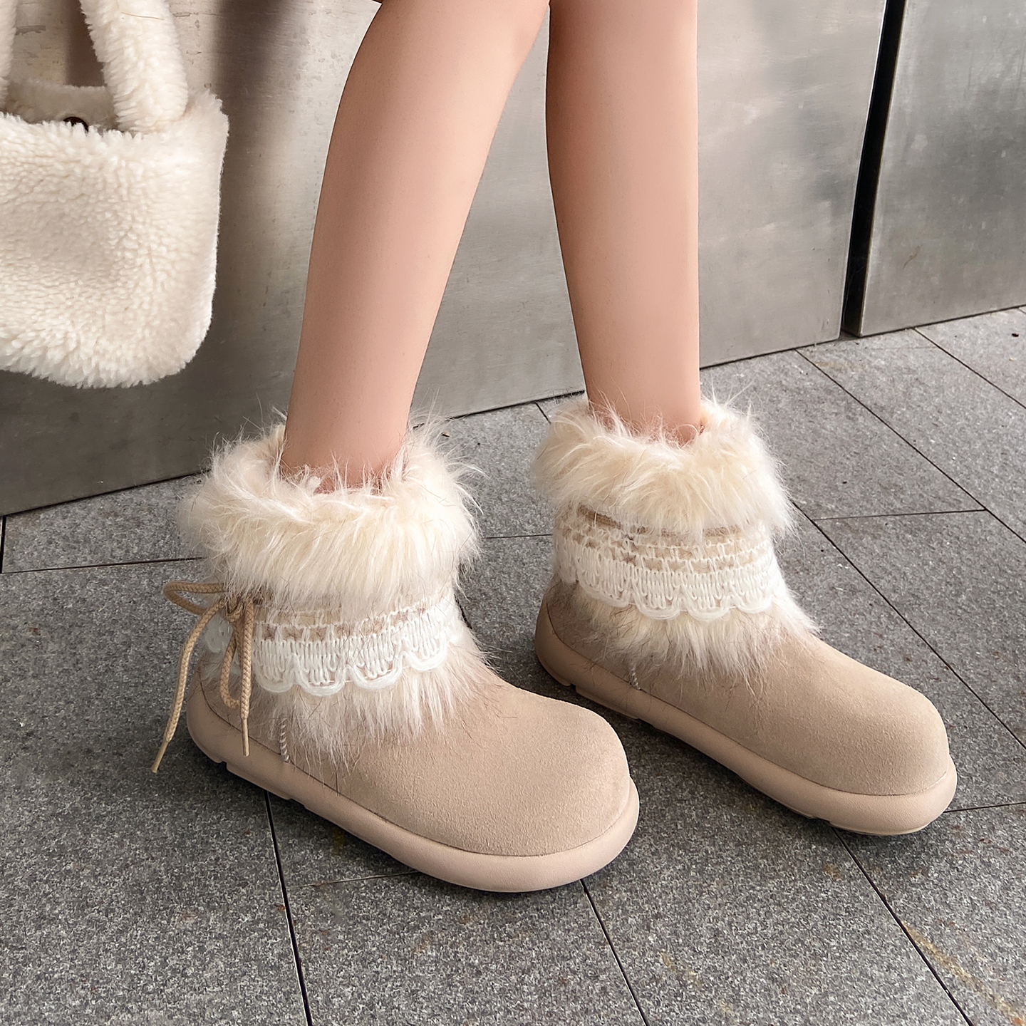 3cm毛毛平底雪地靴女2025新款