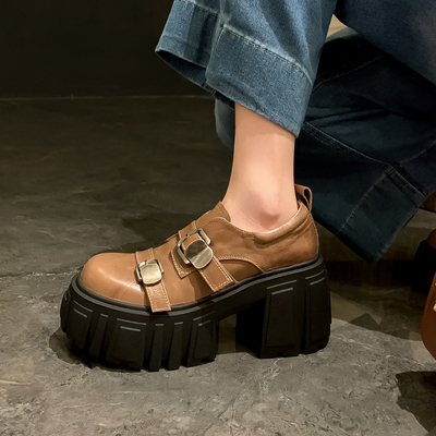 超高跟单鞋真皮一脚蹬小皮鞋