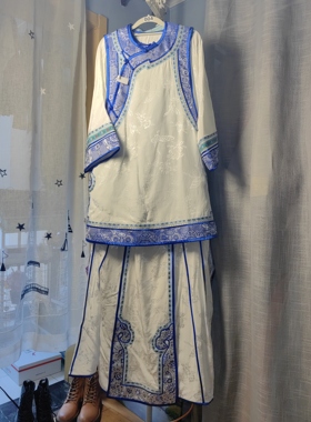 罗绮者国风女装盘扣大袖衫重工刺绣马甲松紧腰半裙纯棉提花三件套