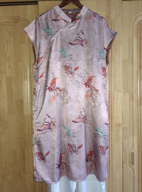 罗绮者新中式短袖连衣裙女2025年夏季新款遮肉裙子蝴蝶花奥黛裙