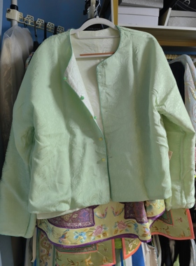 罗绮者精品系列淡绿色双面穿圆领对襟层峦叠嶂织锦双面穿上衣玉色