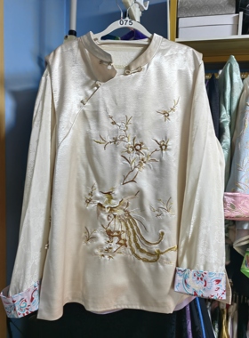 罗绮者75号凤凰刺绣盘扣醋酸马甲+软缎提花长袖+紫色进口丝绒打底