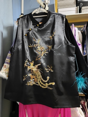 罗绮者111号真醋酸刺绣亮色浅紫色马甲3色可选中长款醋酸刺绣马甲