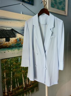 罗绮者2025春季凉爽透气西装外套薄款设计感上衣蓝色时尚上衣