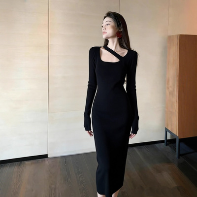 晚礼服女2025新款高级感赫本风御姐感宴会黑色连衣裙女2025新款冬