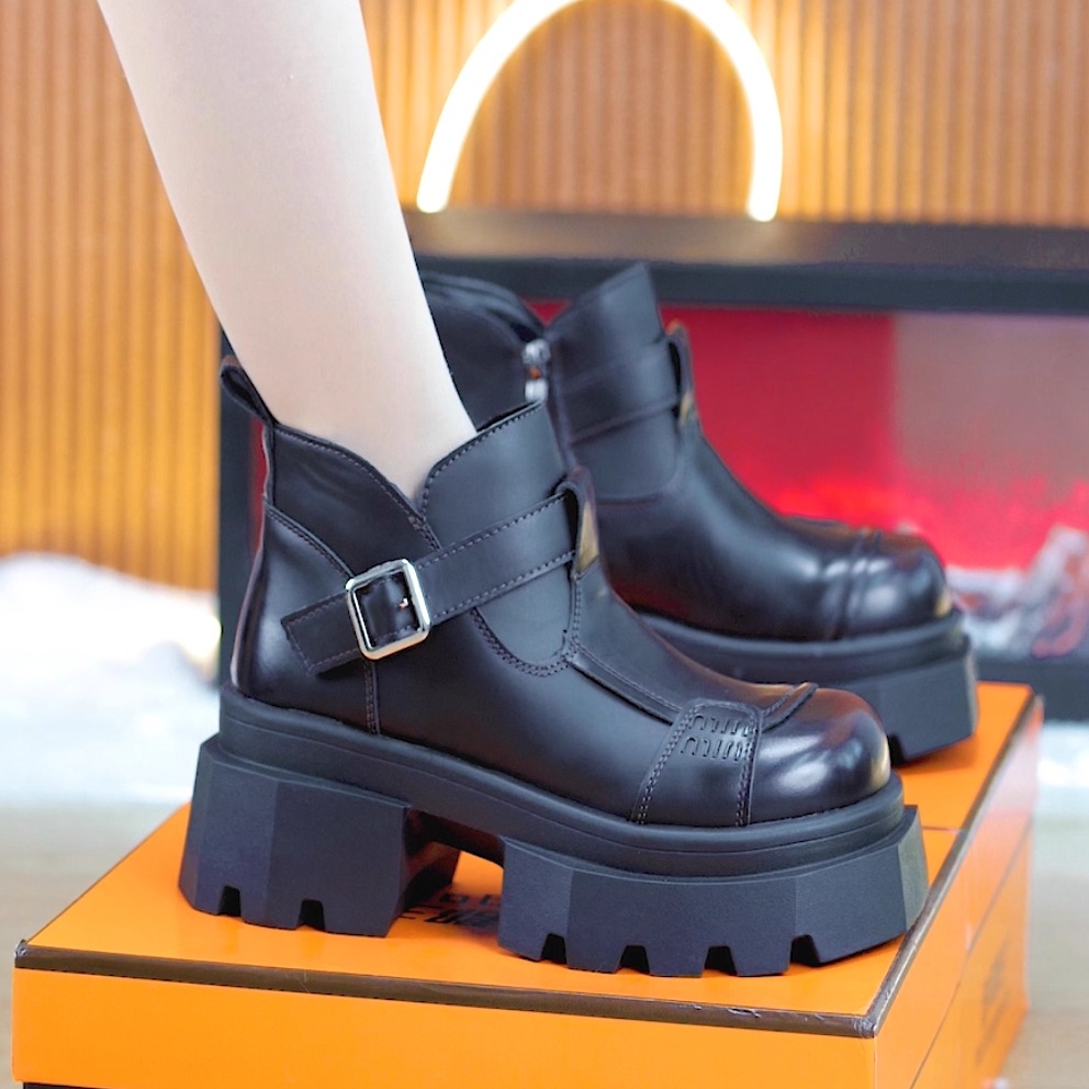 6cm小个子英伦风复古厚底短靴女2025秋冬新款百搭增高休闲马丁靴