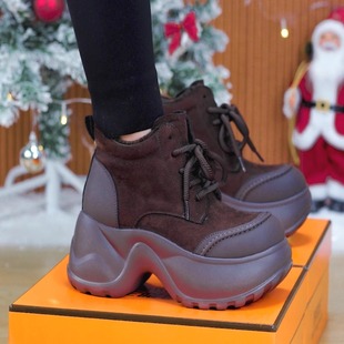 2025冬季 加绒百搭休闲短靴9cm小个子厚底增高网红勃肯马丁靴女潮