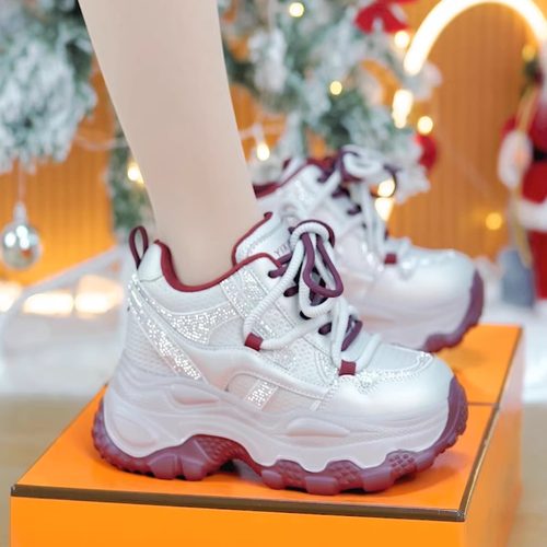 小个子9cm巨好看超轻水钻厚底老爹鞋2025秋冬百搭增高休闲运动鞋