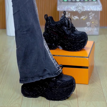 小个子内增高满钻厚底老爹鞋女2025秋季新款松糕休闲运动鞋ins潮