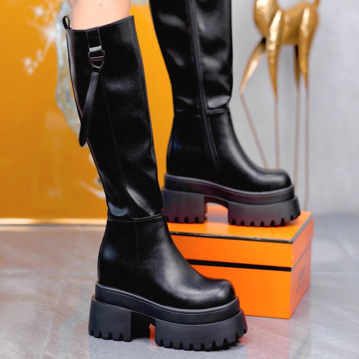增高10cm厚底显瘦不过膝长筒靴女2025秋新款时尚百搭骑士瘦瘦靴潮
