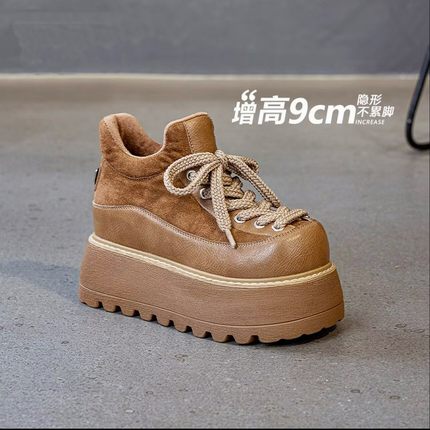 9cm内增高女鞋加绒勃肯鞋2025新款爆款冬季厚底松糕小个子乐福鞋