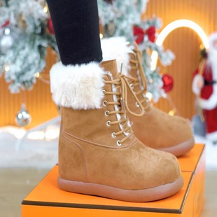 2025冬季 厚底雪地靴女潮 加绒加厚百搭增高保暖马丁靴9CM毛毛棉鞋
