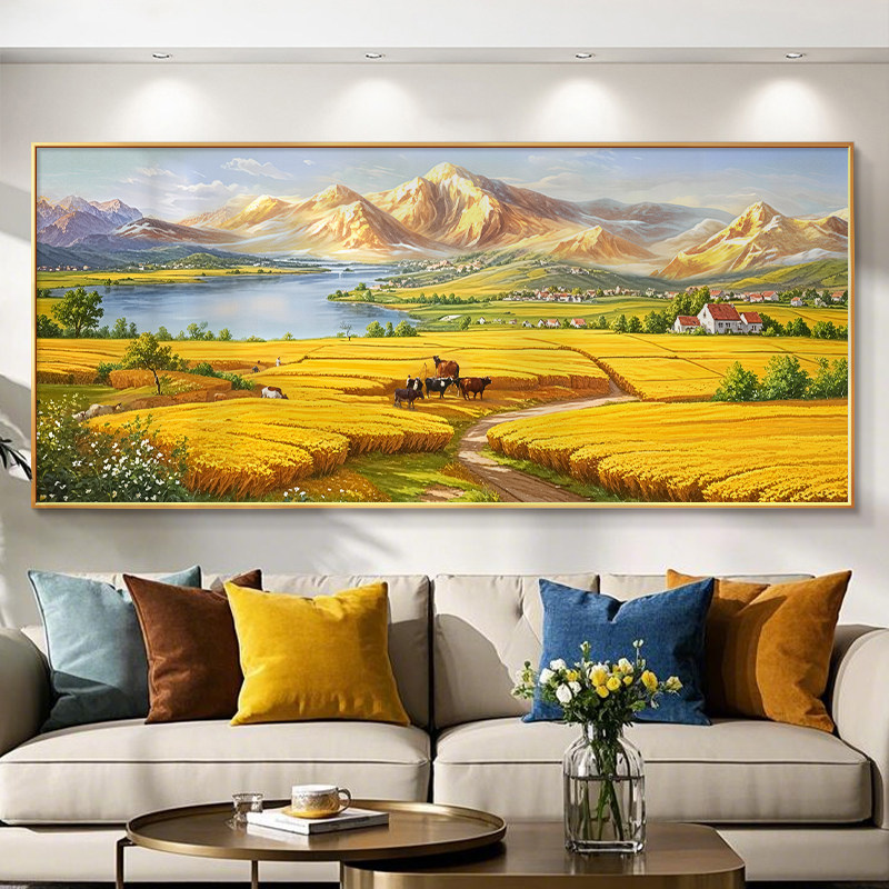 轻奢挂画山水画壁画客厅感梵高丰收背景聚宝盆装饰画沙发高级装饰