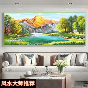 聚宝盆适合有北聚财青绿靠山沙发金山背景画家挂西墙客厅油画山水